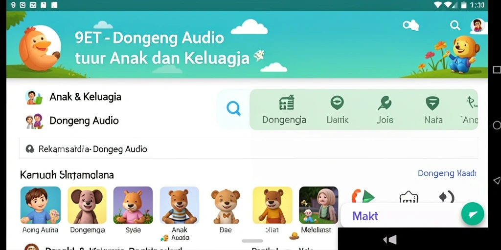 Antarmuka pengguna 9ET yang menyenangkan dan interaktif untuk Dongeng Audio.