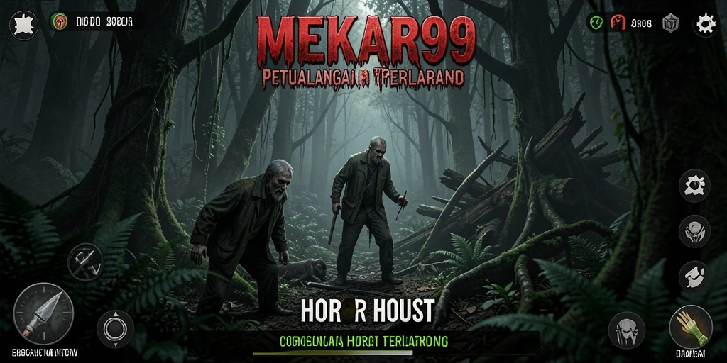 Tampilan antarmuka MEKAR99 yang menyeramkan dengan hutan angker.